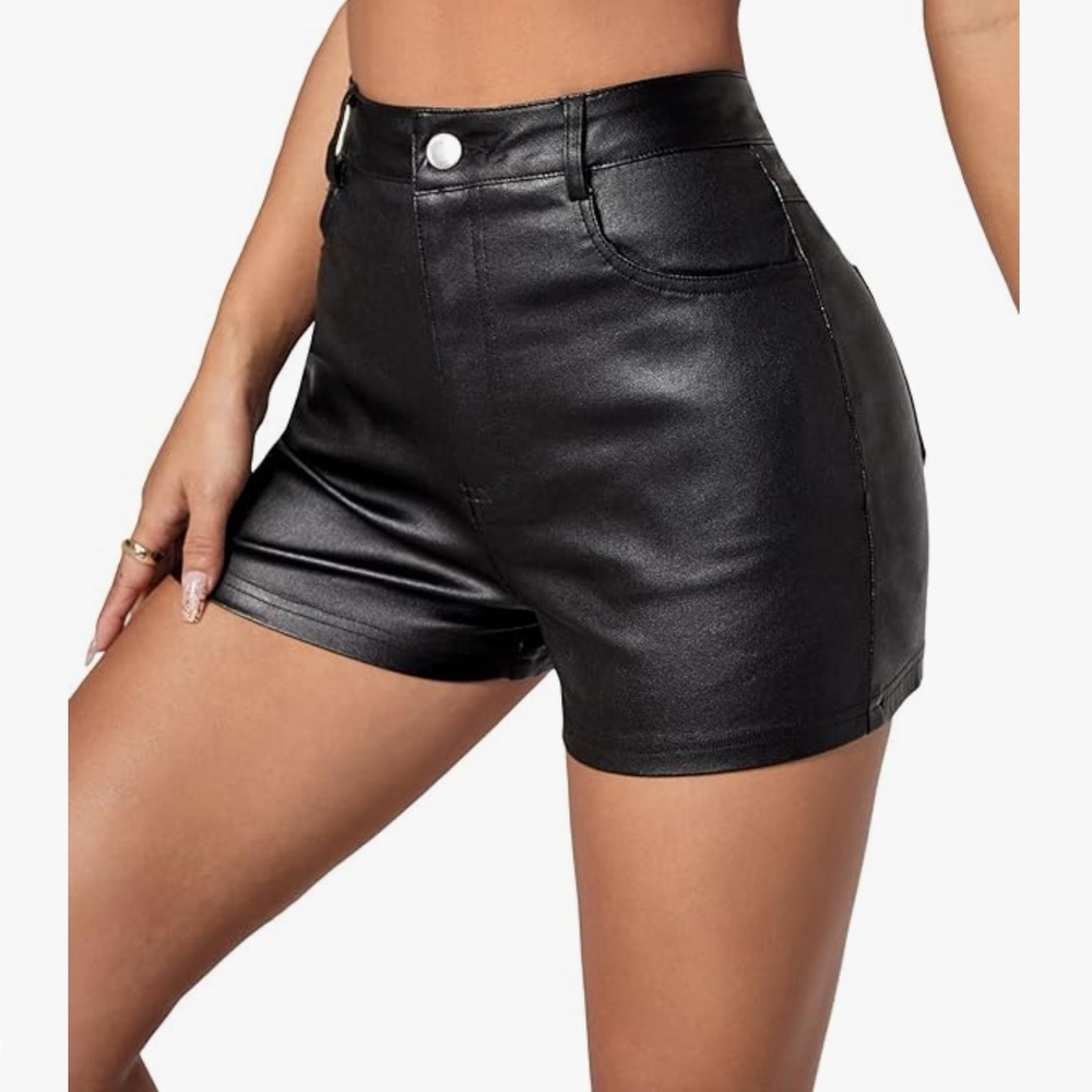 Faux leather shorts.